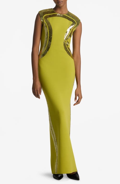 Sequin Embroidered Sleeveless Gown in Peridot