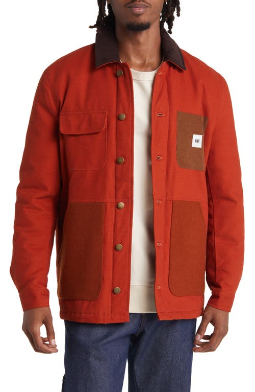 Shop Cat Wwr Mixed Media Chore Jacket In Sienna Red