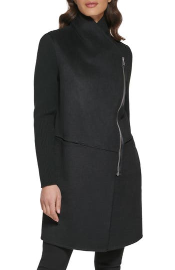 Kenneth Cole New York Double Face Wool Blend Coat In Black