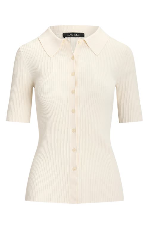 LAUREN RALPH LAUREN LAUREN RALPH LAUREN RIB KNIT ELBOW SLEEVE POLO CARDIGAN 