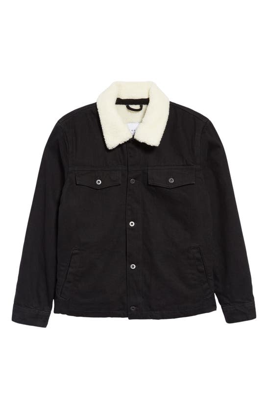 Shop Topman Faux Shearling Collar Denim Jacket In Black