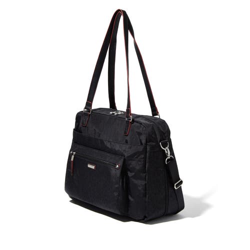 Baggallini Overnight Expandable Laptop Tote Bag With Rfid Wristlet In Black Cheetah Emboss