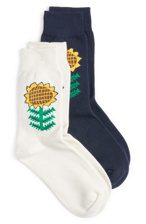 Shop Stems 2-pack Sunflower Crew Socks In Ivory/black