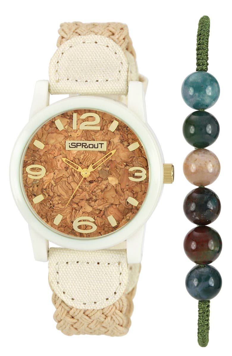 Sprout Watches Bead Bracelet Cork Dial Watch 38mm Nordstrom