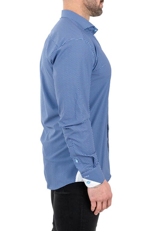 Maceoo Einstein Cubism Print Stretch Button-up Shirt In Blue
