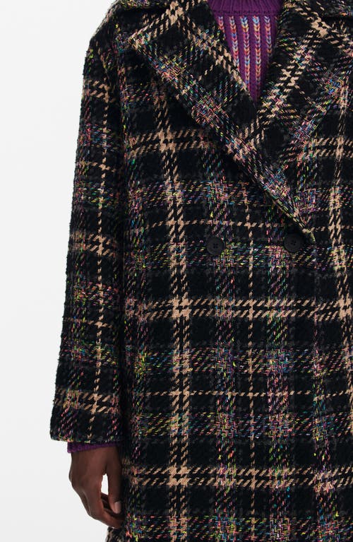 Shop Desigual Corcega Double Breasted Plaid Coat In Black