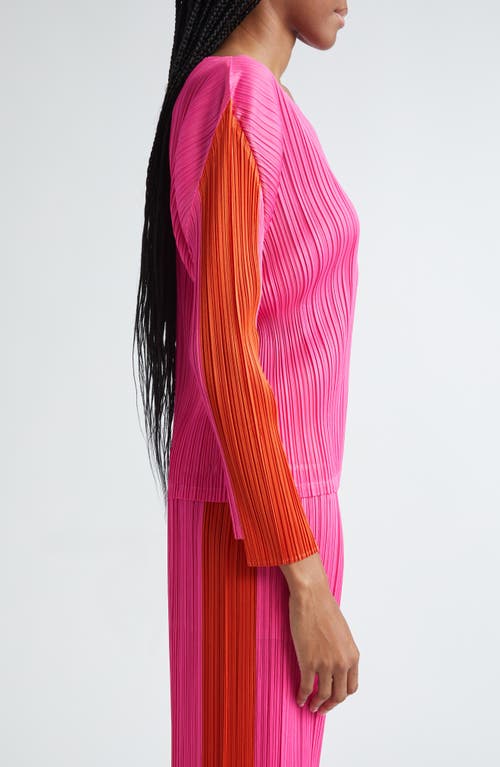 Shop Issey Miyake Pleats Please  Comet Pleated Colorblock Top In Bright Pink