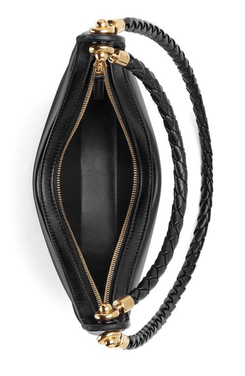 Shop Bottega Veneta Hoop Leather Hobo Bag In Black/brass