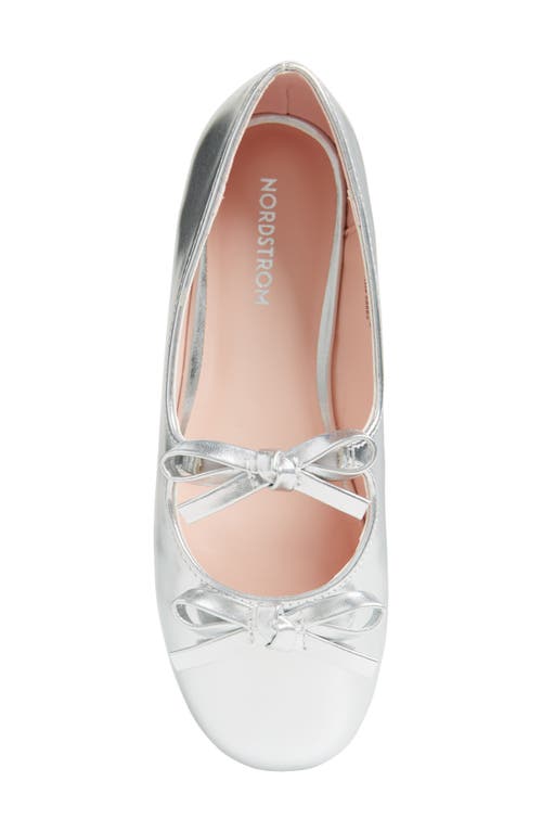 Shop Nordstrom Kids' Elodie Bow Flat In Silver Metallic