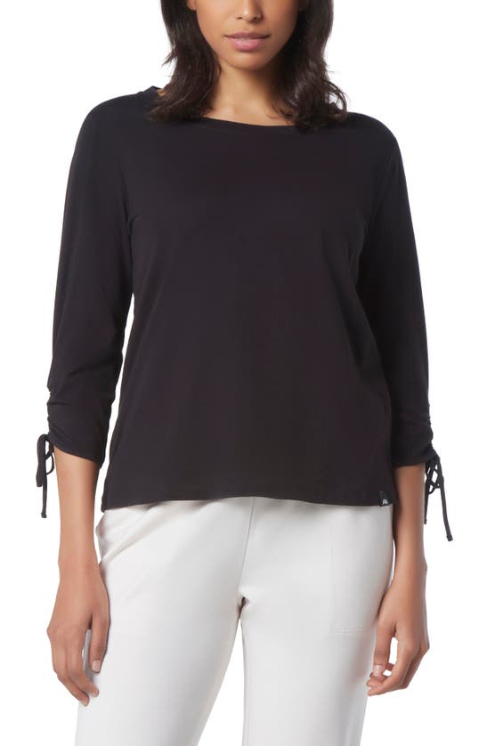 Andrew Marc Sport Ruched Tie Sleeve T-shirt In Black