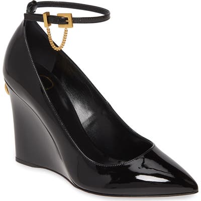 Valentino Garavani Ringstud Wedge Ankle Strap Pump - Black