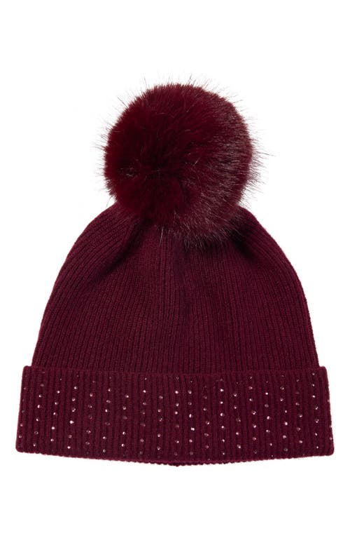 Sofia Cashmere Faux Fur Pom Embellished Cashmere Knit Beanie In Burgundy