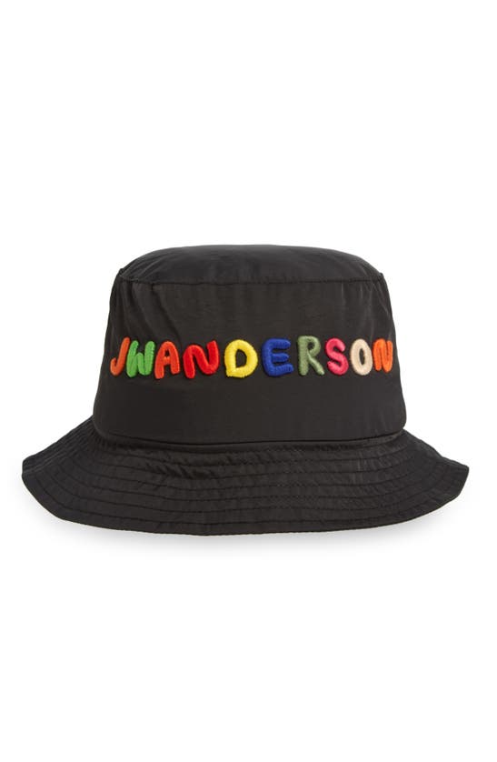 Shop Jw Anderson Logo Embroidered Bucket Hat In Black