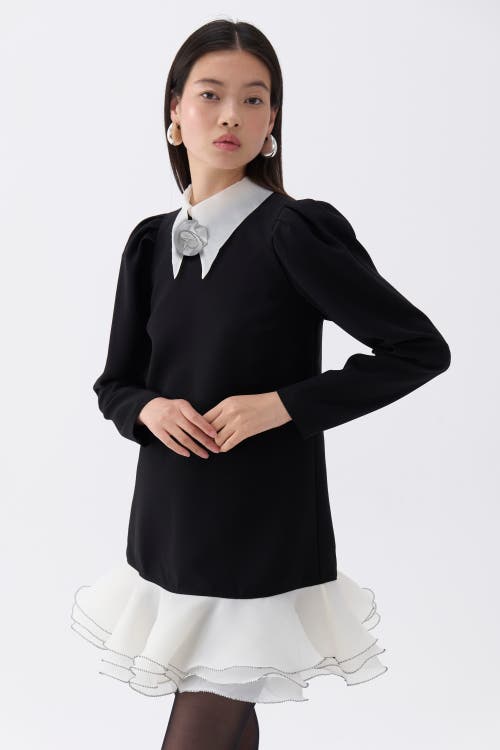 Shop Nocturne Flower Brooch Detail Mini Dress In Black