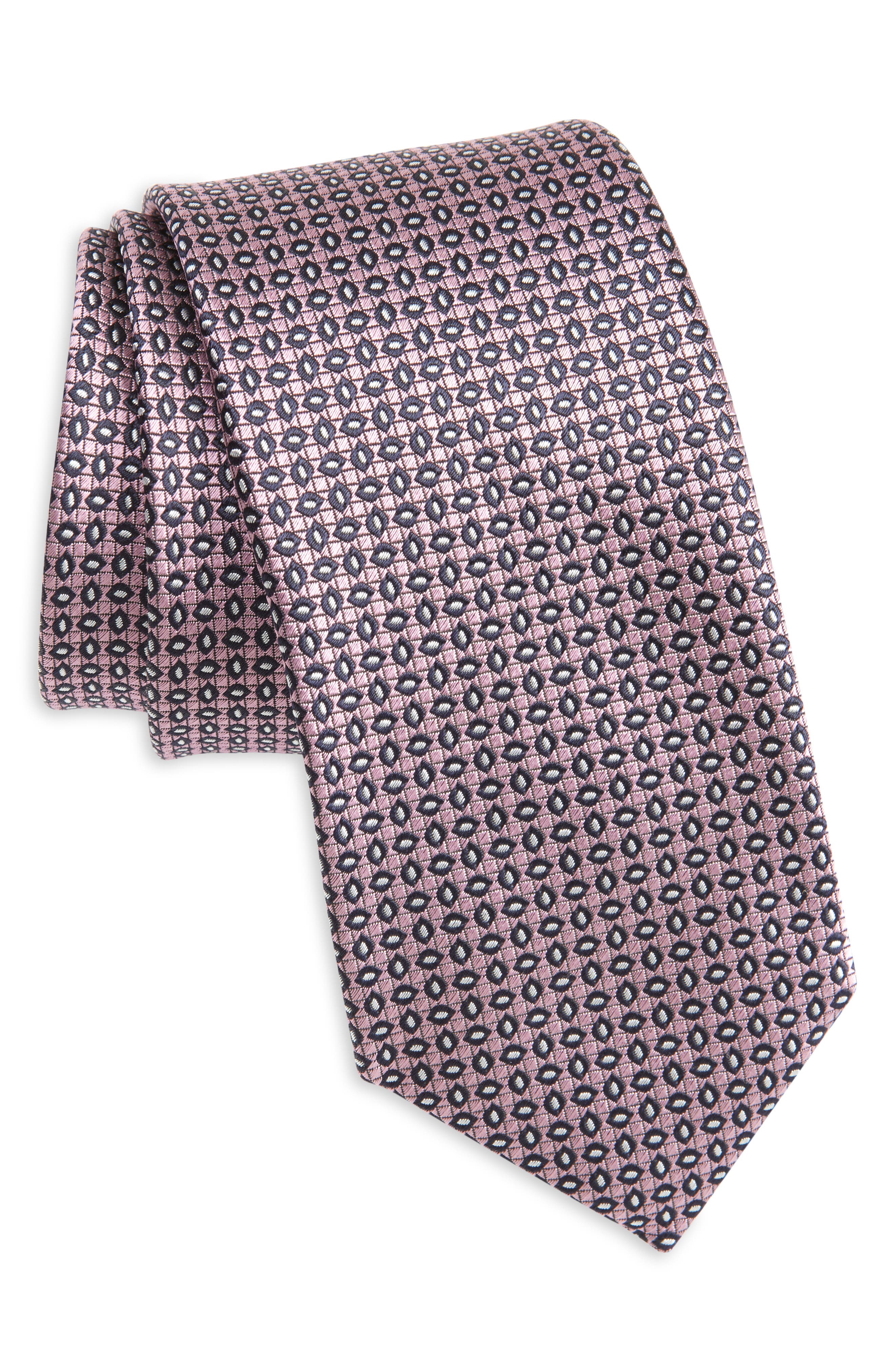 ZEGNA TIES Cinque Pieghe Geo Jacquard Silk Tie in Pink 