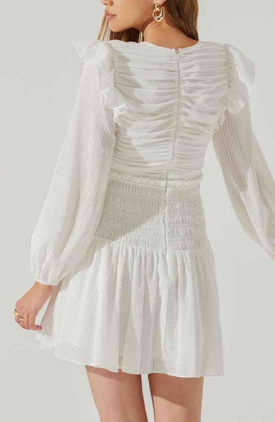 Shop Astr Tayah Smocked Long Sleeve Minidress In White