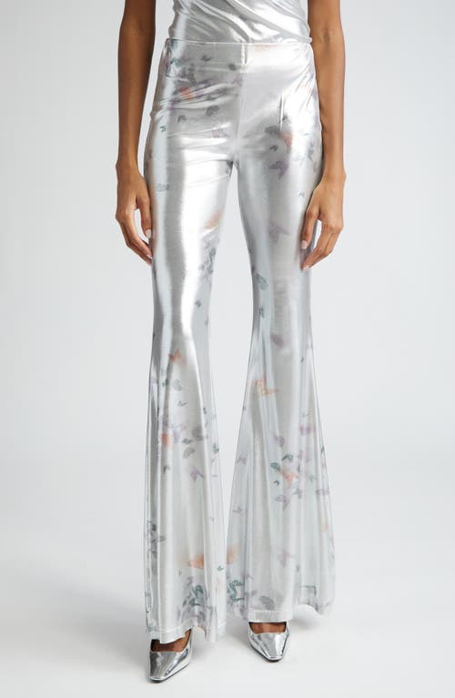 The Slender Butterfly Print Jersey Pants in Laminated Silver Butterfly
