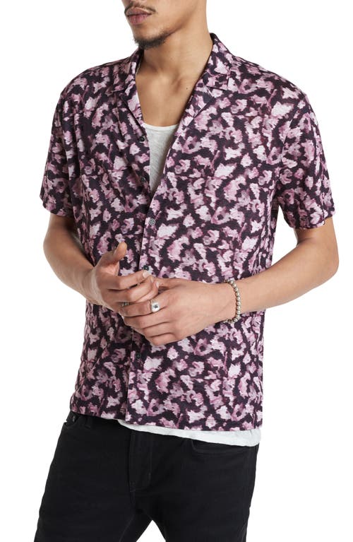 John Varvatos Leflore Ikat Short Sleeve Linen Button-Up Camp Shirt Antique Rose at Nordstrom,