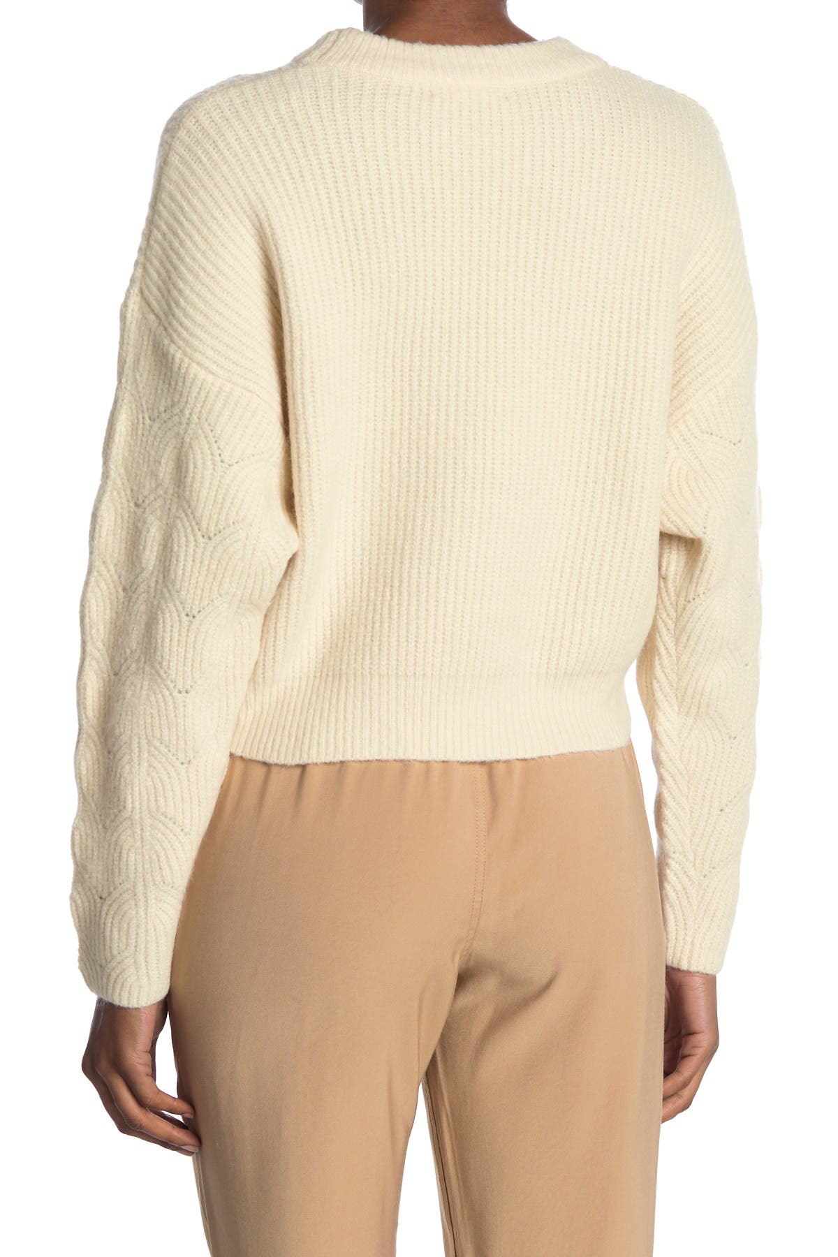 Elodie Pointelle Sleeve Crew Neck Sweater In Light Beige1 | ModeSens