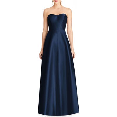 Alfred Sung Strapless Sateen Gown, Blue