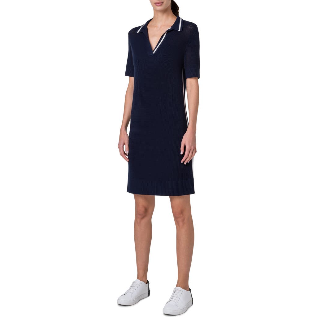 Akris Punto Signature Tipped Polo Sweater Dress In Ink-cream
