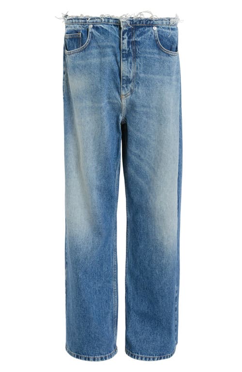 Shop Allsaints Blake Straight Leg Fray Crop Jeans In Mid Indigo