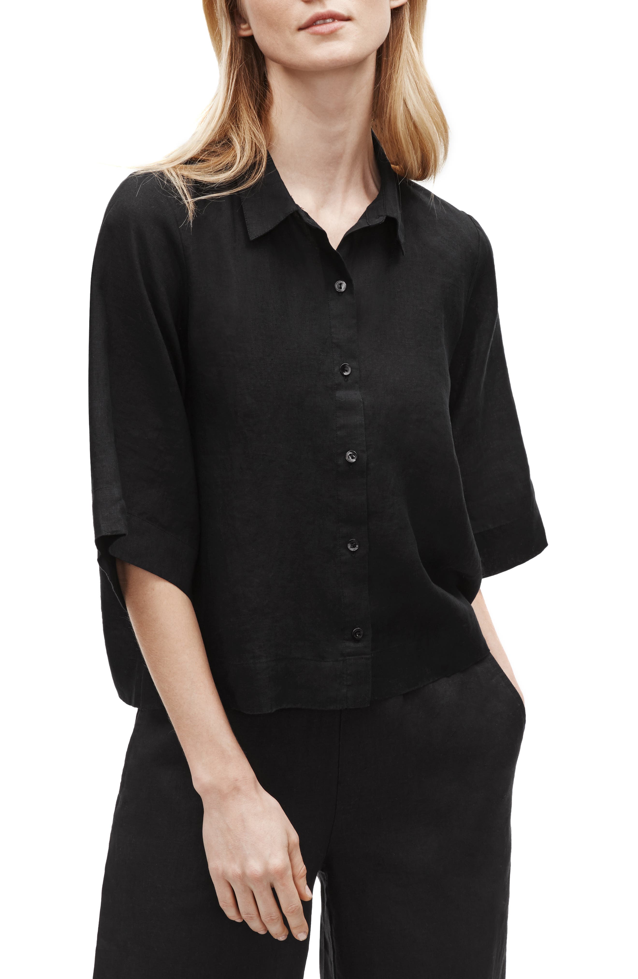 Eileen Fisher Boxy Organic Linen ButtonUp Shirt Nordstrom