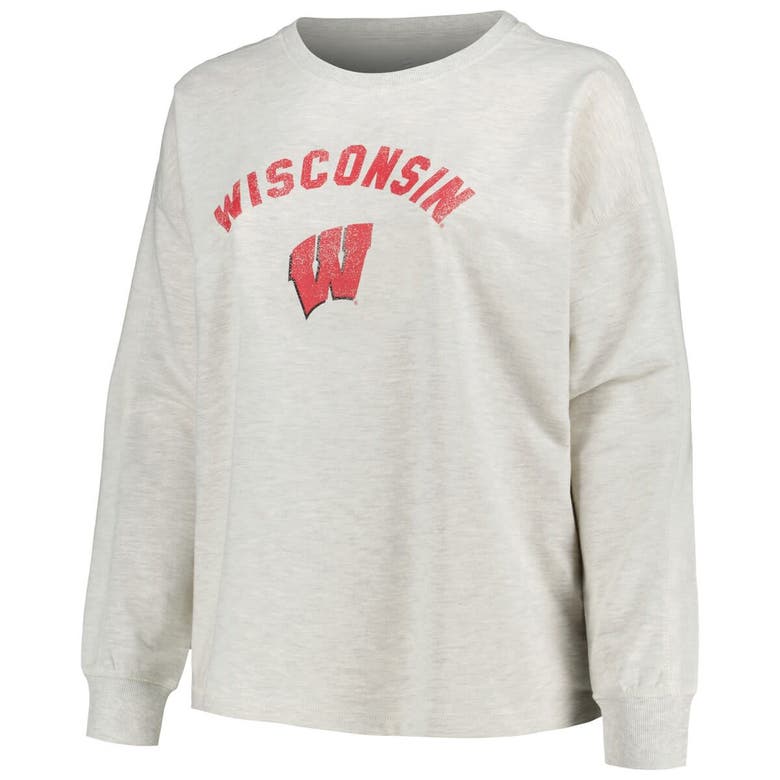 Shop Profile Oatmeal Wisconsin Badgers Plus Size Distressed Arch Over Logo Neutral Boxy Pullover Sweatshi