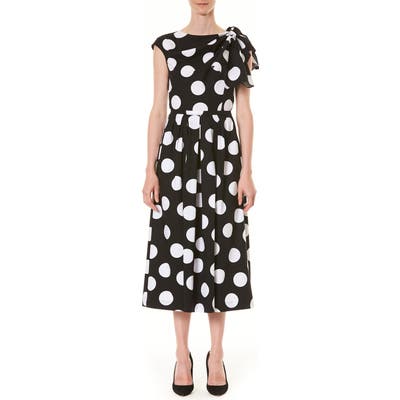 Carolina Herrera Polka Dot Knot Shoulder Midi Dress, Black