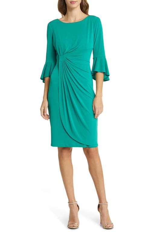 Faux Wrap Bell Sleeve Jersey Cocktail Dress in Jade