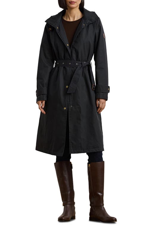 Shop Lauren Ralph Lauren Waxed Hooded Coat In Navy Blue