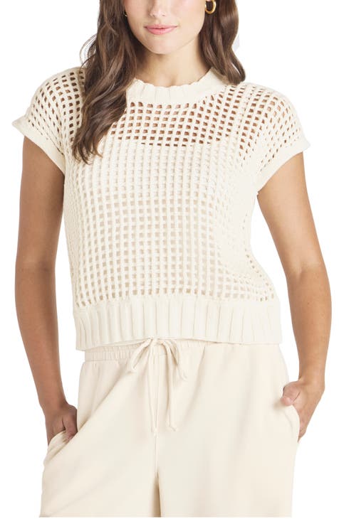 Only Yours Ivory Sheer Crochet Ruched Sweater Top