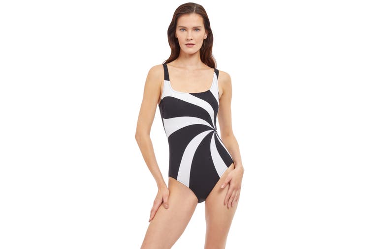 Shop Gottex Timeless Square Neck One Piece Swimsuit In Black/white