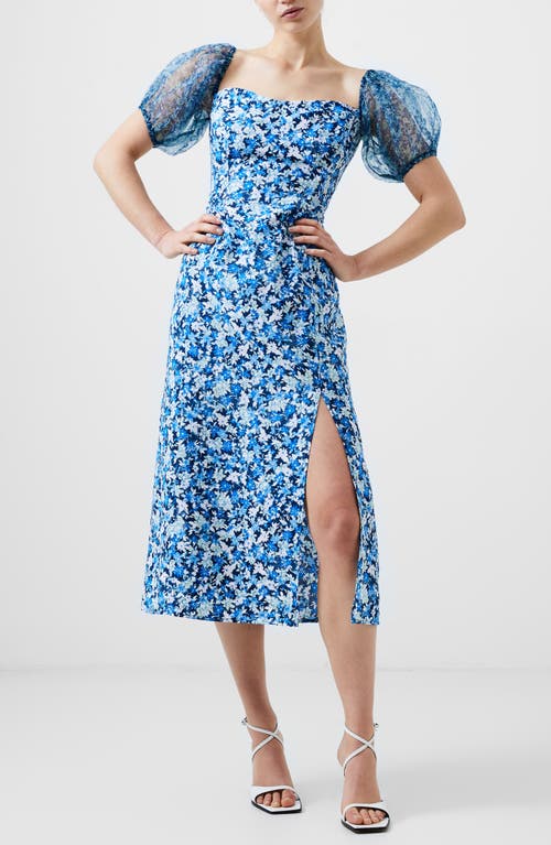 French Connection Clara Floral Puff Sleeve Midi Dress Midnight B at Nordstrom,