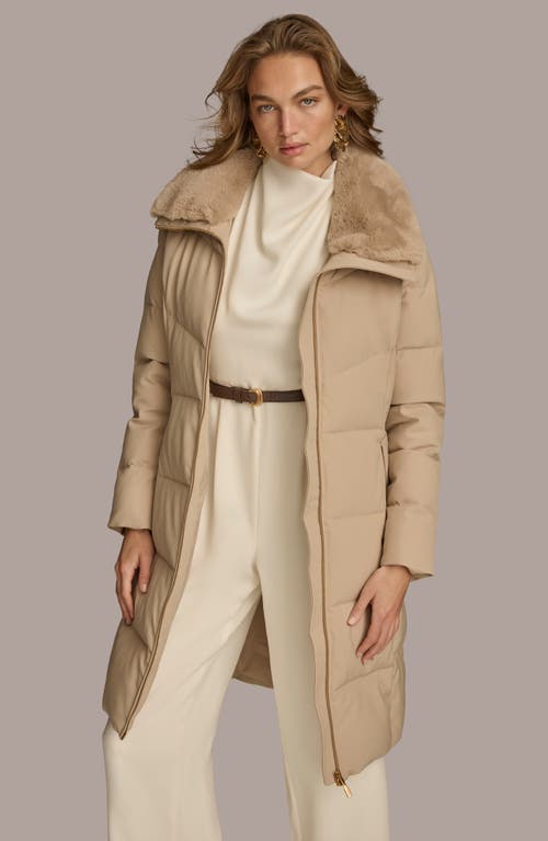 Shop Donna Karan New York Walker Puffer Coat With Faux Fur Trim In Barley