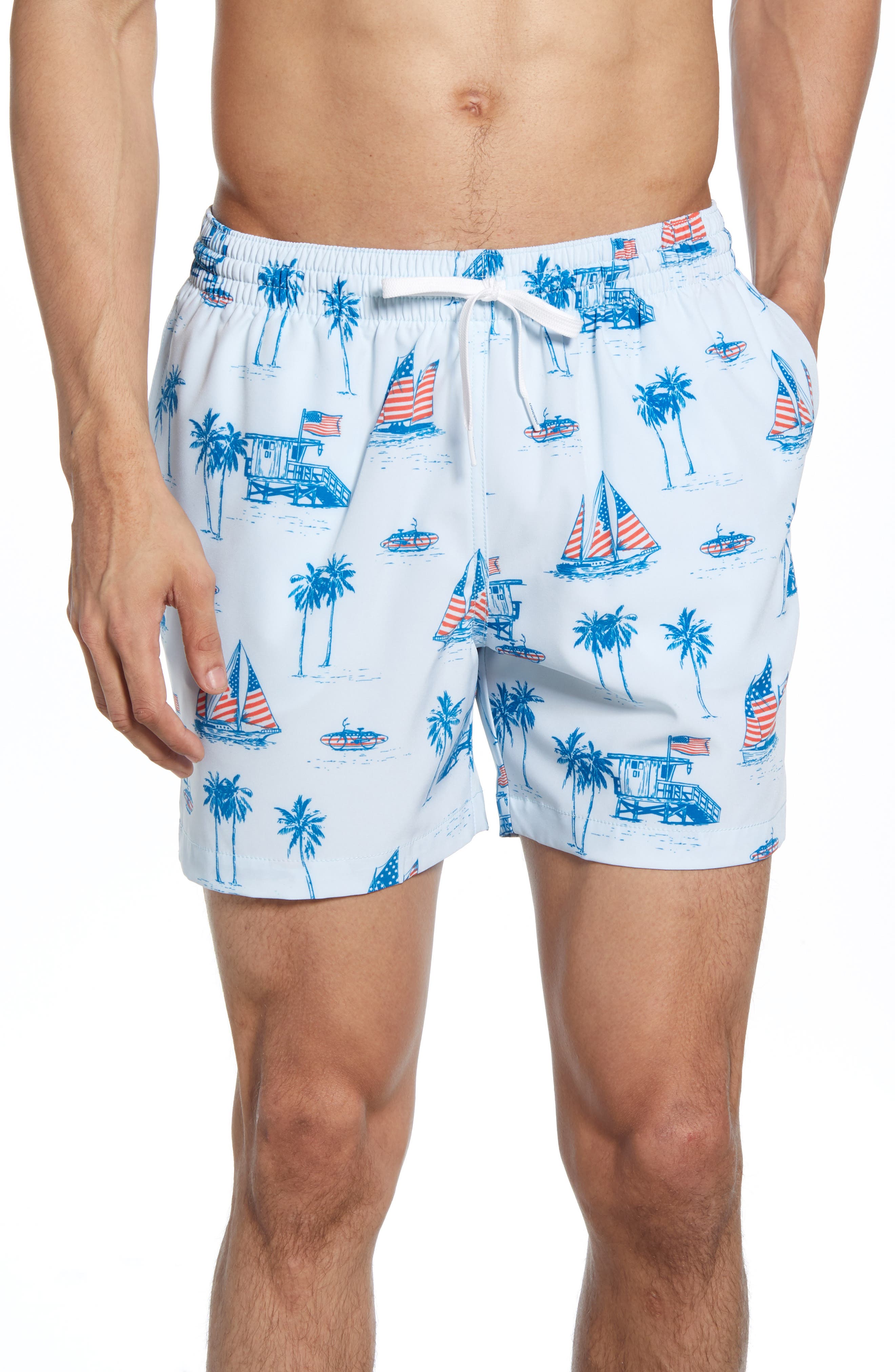 Chubbies Blue Huts Print Swim Trunks, Blue