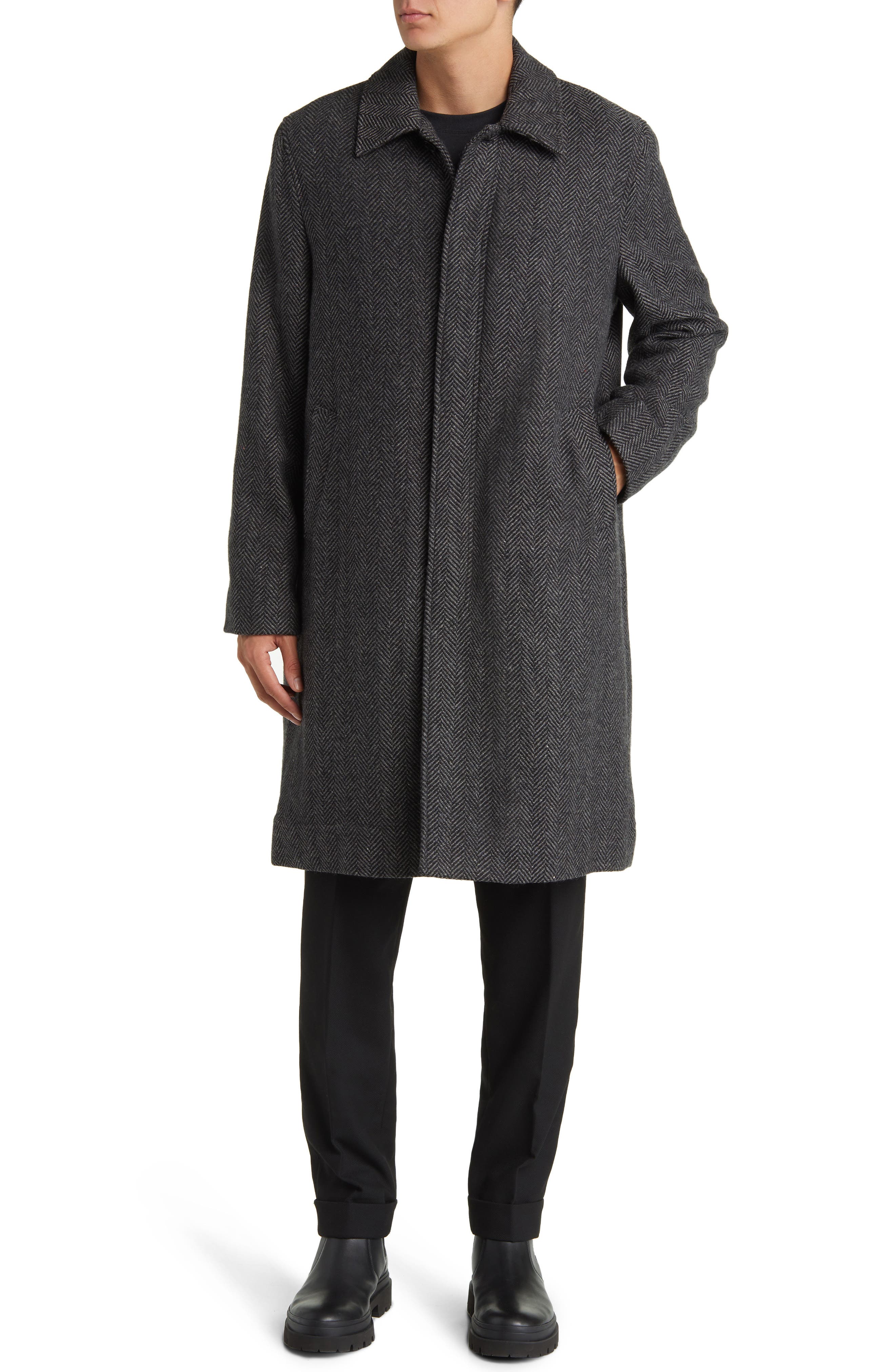 Wax London Chester Wool Herringbone Coat in Black/Grey | Smart Closet