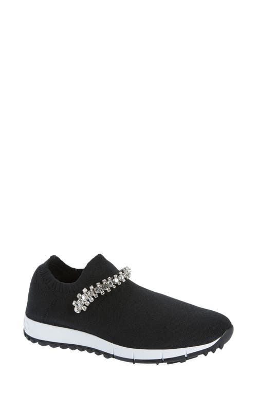 Shop Jimmy Choo Verona Embellished Knit Sneaker In Black/crystal