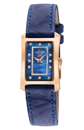 Gv2 Luino Diamond Embellished Leather Strap Watch, 23mm X 29mm In Blue