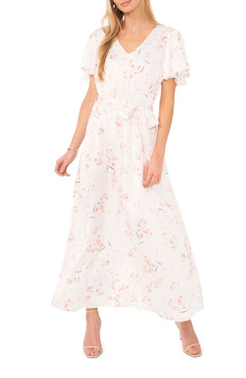 Vince Camuto Women's Floral Print Tie Waist Maxi Dress In New Ivory