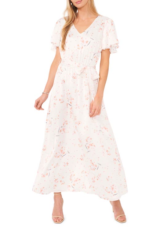 Floral Short Sleeve Maxi Dress in New Ivory