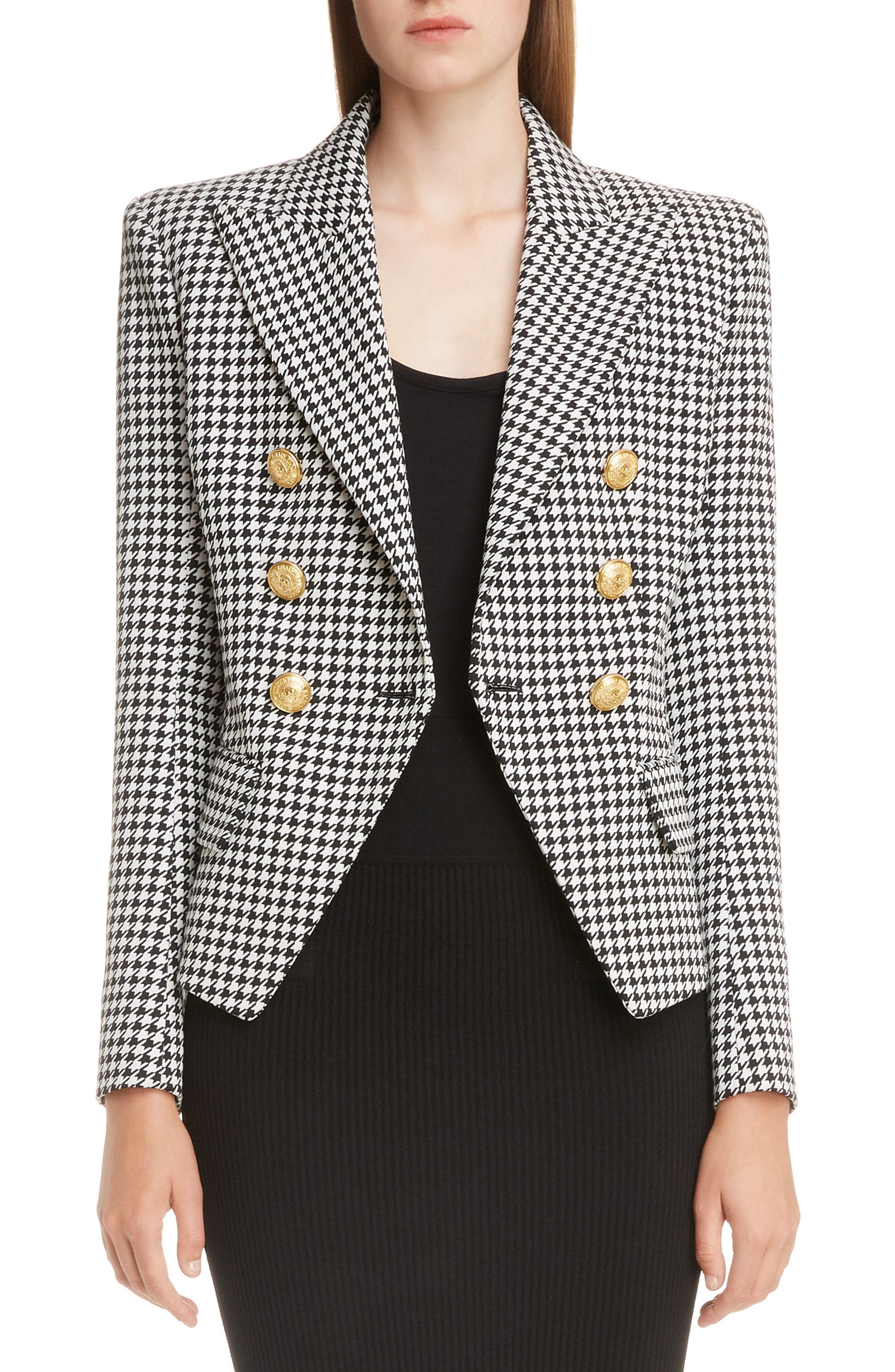 Balmain Double Breasted Houndstooth Blazer Nordstrom