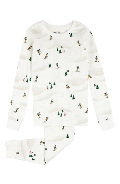 Shop Firsts By Petit Lem Kids' Winter Fun Fitted Two-piece Organic Cotton Pajamas In Off White