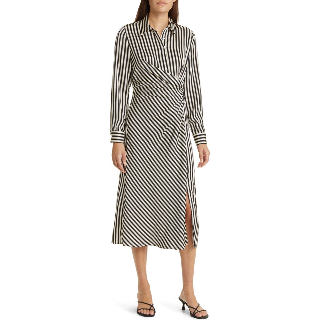 Zoe And Claire Side Knot Stripe Shirtdress In Black/white