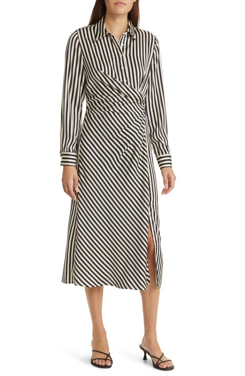 Shop Zoe And Claire Side Knot Stripe Shirtdress In Black/white