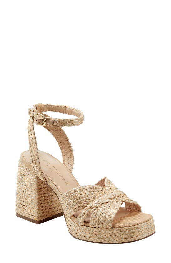 Shop Marc Fisher Ltd Janie Raffia Ankle Strap Platform Sandal In Light Natural