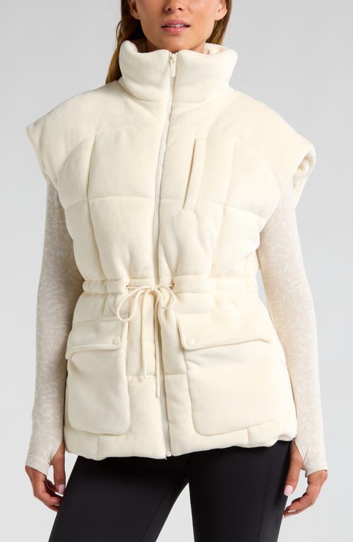 Zella Corduroy Puffer Vest In Ivory Egret