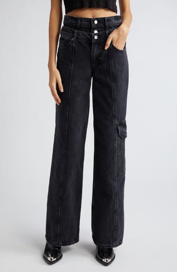 Stine Goya Paul Double Waistband Straight Leg Organic Cotton Jeans In Stone Wash Grey