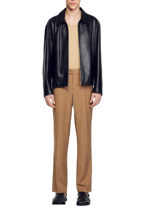 Sandro Cuir Zip Front Leather Jacket In Black