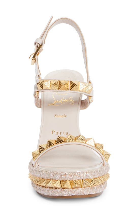 Shop Christian Louboutin Pyraclou Wedge Sandal In Leche